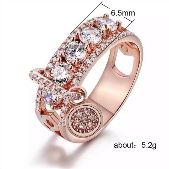 New 18K Rose Gold Plated Diamond Drop Ring - Picture 3 of 3